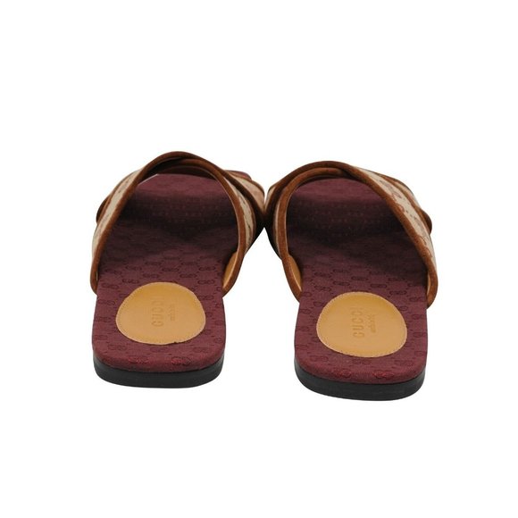 Gucci Women Senior Ruggine Cross Strap Sandals 36.5 US6.5 Red Brown Canvas Slide - Picture 6 of 9